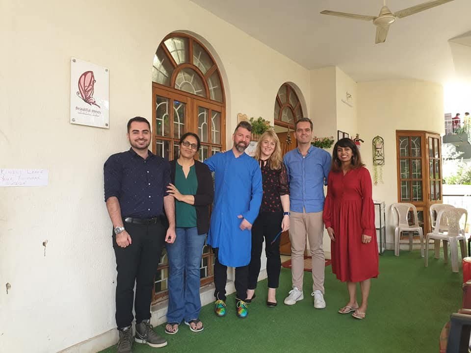 Visitors and staff at the Astitva centre entrance